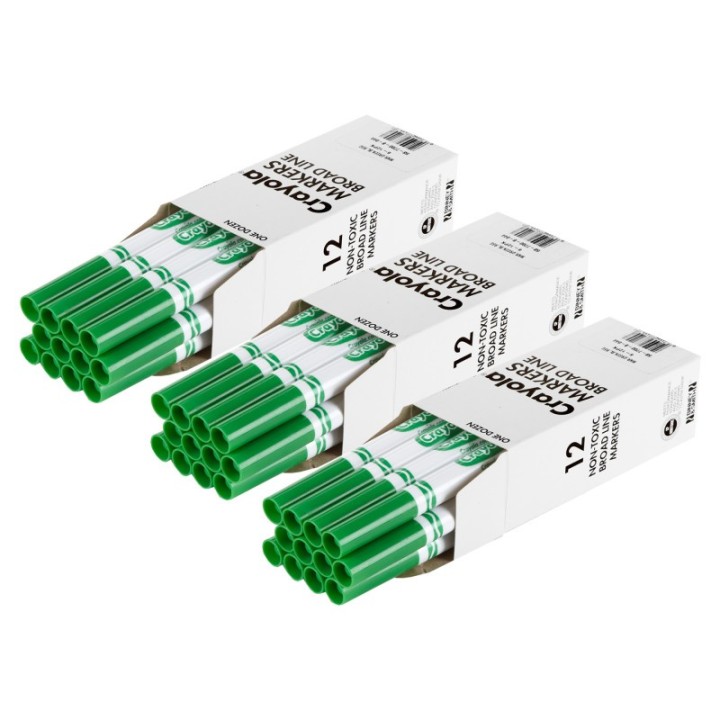Crayola® Bulk Markers, Conical Tip, Green, 12 Per Pack, 3 Packs