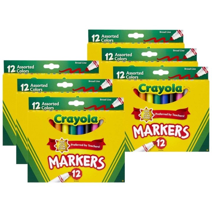 Crayola® Broad Line Markers, Assorted, 12 Per Box, 6 Boxes