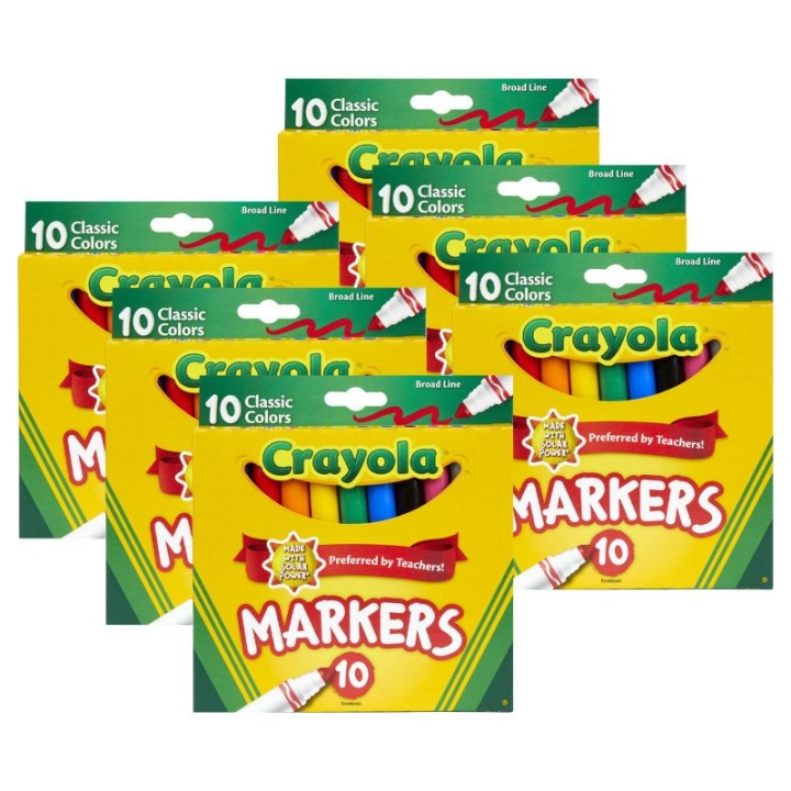 Crayola® Broad Line Markers, Classic Colors, 10 Per Box, 6 Boxes