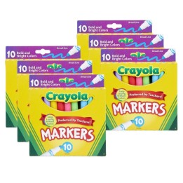 Crayola® Broad Line Markers, Bold & Bright Colors, 10 Per Pack, 6 Packs