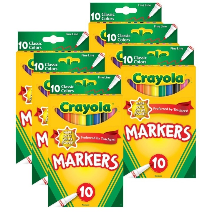 Crayola® Fine Line Markers, Classic Colors, 10 Per Pack, 6 Packs