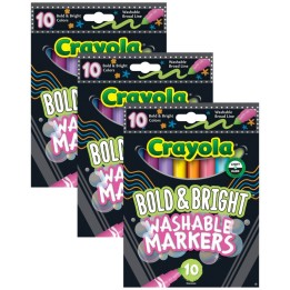 Crayola® Bold & Bright Washable Broadline Markers, 10 Per Pack, 3 Packs