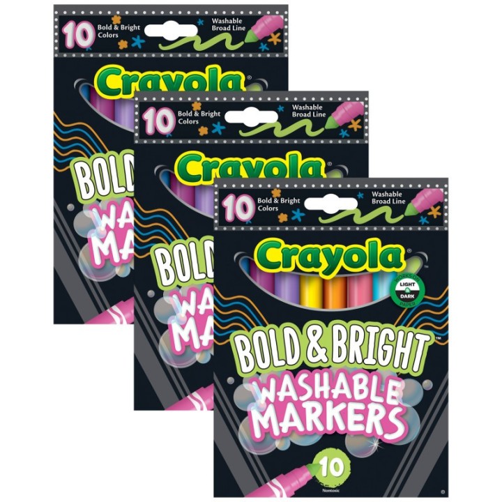 Crayola® Bold & Bright Washable Broadline Markers, 10 Per Pack, 3 Packs