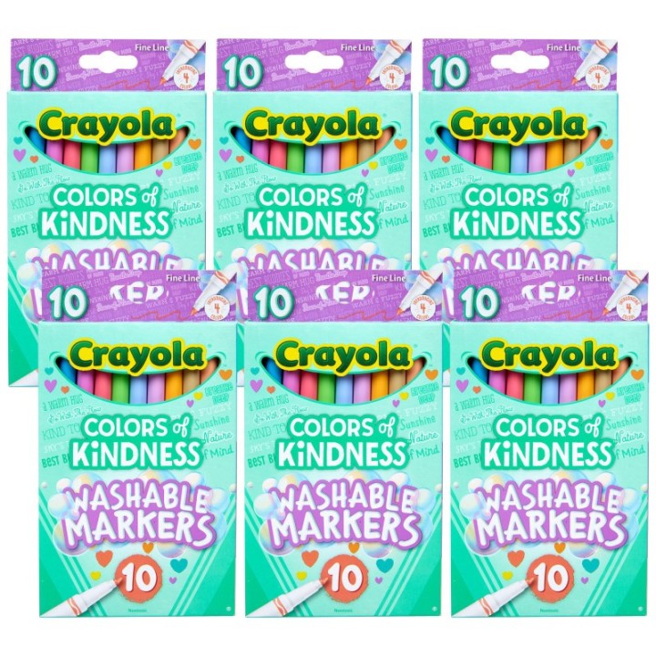 Crayola® Colors of Kindness Fine Line Washable Markers, 10 Per Pack, 6 Packs