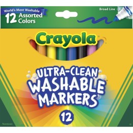 Crayola® Ultra-Clean Markers, Broad Line, Assorted Colors, 12 Count