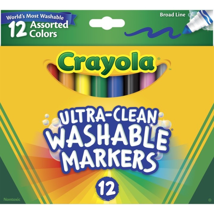 Crayola® Ultra-Clean Markers, Broad Line, Assorted Colors, 12 Count