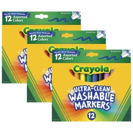 Crayola® Ultra-Clean Markers, Broad Line, Assorted Colors, 12 Per Box, 3 Boxes