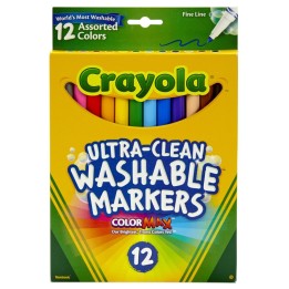 Crayola® Ultra-Clean Markers, Fine Line, Assorted Colors, 12 Count