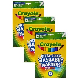 Crayola® Ultra-Clean Markers, Fine Line, Assorted Colors, 12 Per Box, 3 Boxes