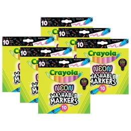Crayola® Washable Neon Broad Line Markers, 10 Per Pack, 6 Packs