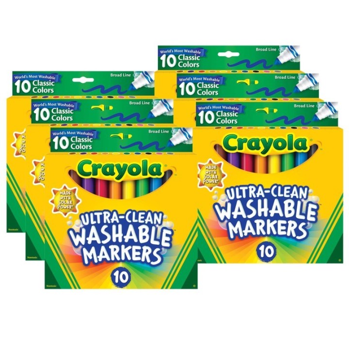 Crayola® Ultra-Clean Markers, Broad Line, Classic Colors, 10 Per Pack, 6 Packs