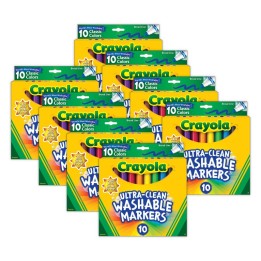 Crayola® Ultra-Clean Markers, Broad Line, Classic Colors, 10 Per Pack, 8 Packs