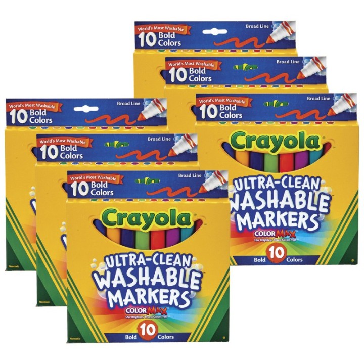 Crayola® Ultra-Clean Washable® Bold, Broad Line, Color Max Markers, 10 Per Pack, 6 Packs