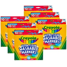 Crayola® Ultra-Clean Washable Bright, Broad Line, Color Max Markers, 10 Per Pack, 6 Packs