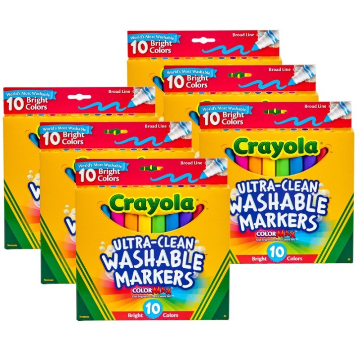 Crayola® Ultra-Clean Washable Bright, Broad Line, Color Max Markers, 10 Per Pack, 6 Packs