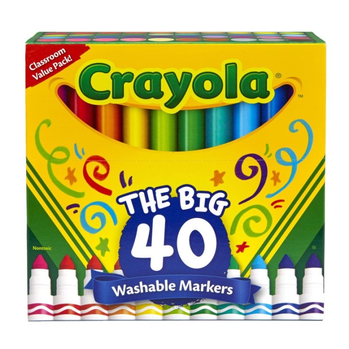 Crayola® Washable Markers, Broad Line, Assorted Colors, Pack of 40
