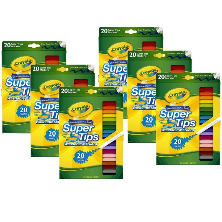 Crayola® Washable Super Tips Markers, 20 Per Box, 6 Boxes