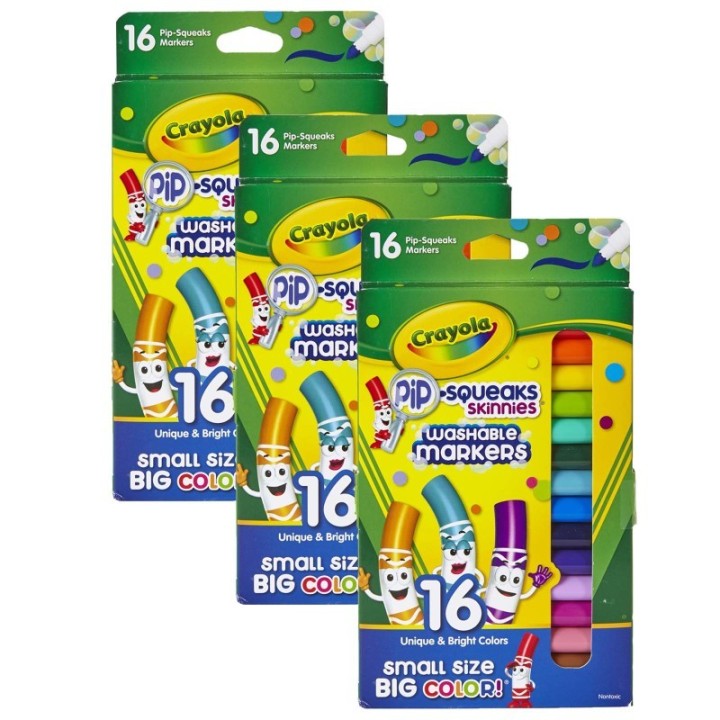 Crayola® Pip-Squeaks™ Skinnies™ Markers, Fine Tip, 16 Per Box, 3 Boxes