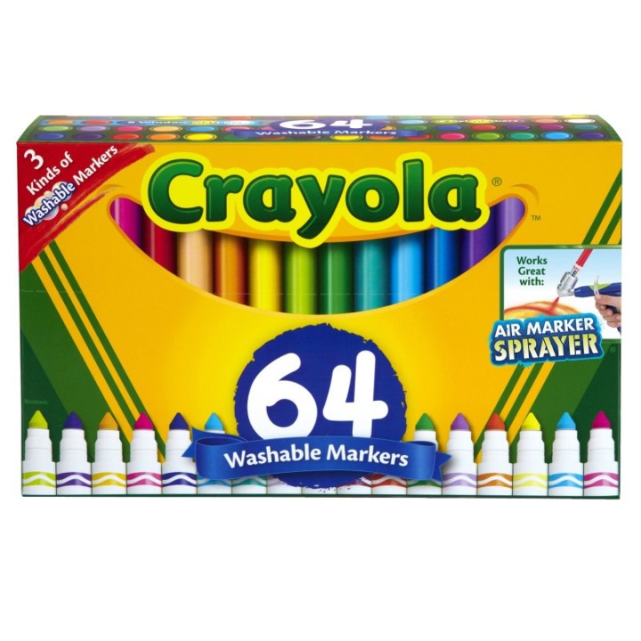 Crayola® Washable Markers, Broad Line, Assorted Colors, Pack of 64