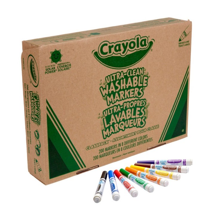 Crayola® Ultra-Clean Washable Markers Classpack®, Broad Line, 8 Colors, Pack of 200