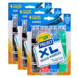 Crayola® Project XL Poster Markers, Classic, 4 Per Pack, 3 Packs