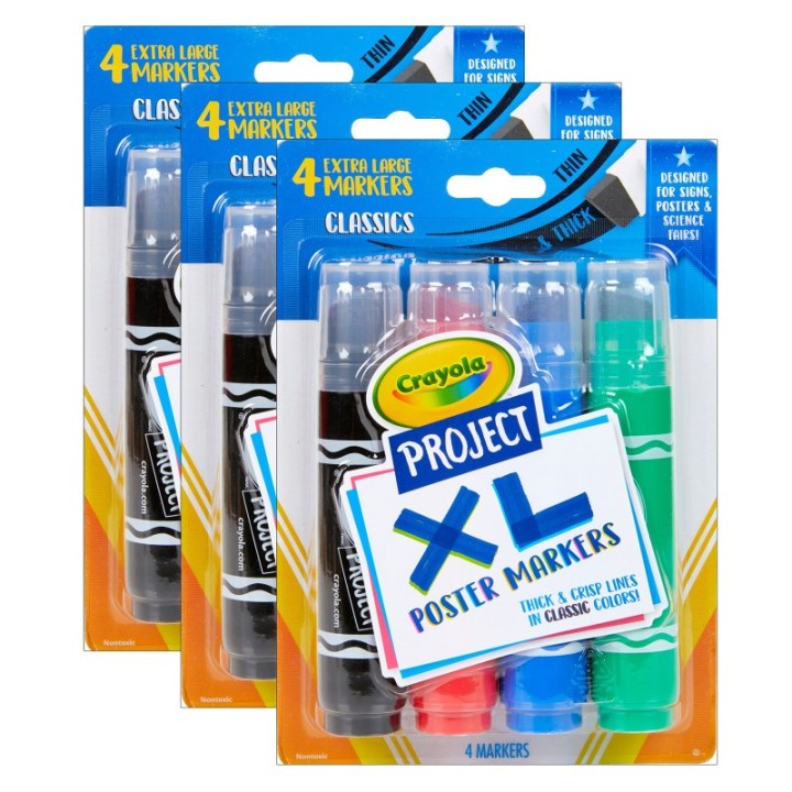 Crayola® Project XL Poster Markers, Classic, 4 Per Pack, 3 Packs