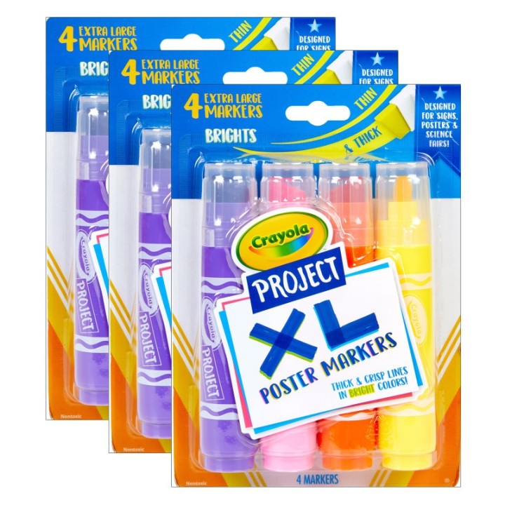 Crayola® Project XL Poster Markers, Bold & Bright, 4 Per Pack, 3 Packs