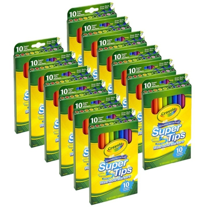Crayola® Washable Super Tips Markers, 10 Per Pack, 12 Packs