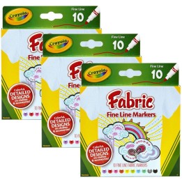 Crayola® Fabric Markers, Fine Line, 10 Per Box, 3 Boxes