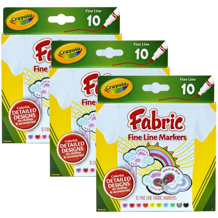 Crayola® Fabric Markers, Fine Line, 10 Per Box, 3 Boxes