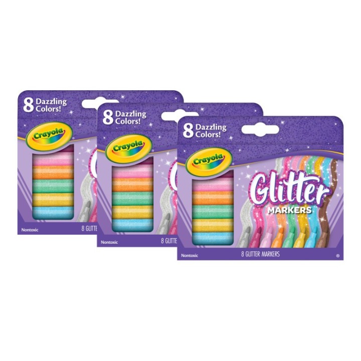 Crayola® Glitter Markers, 8 Per Pack, 3 Packs