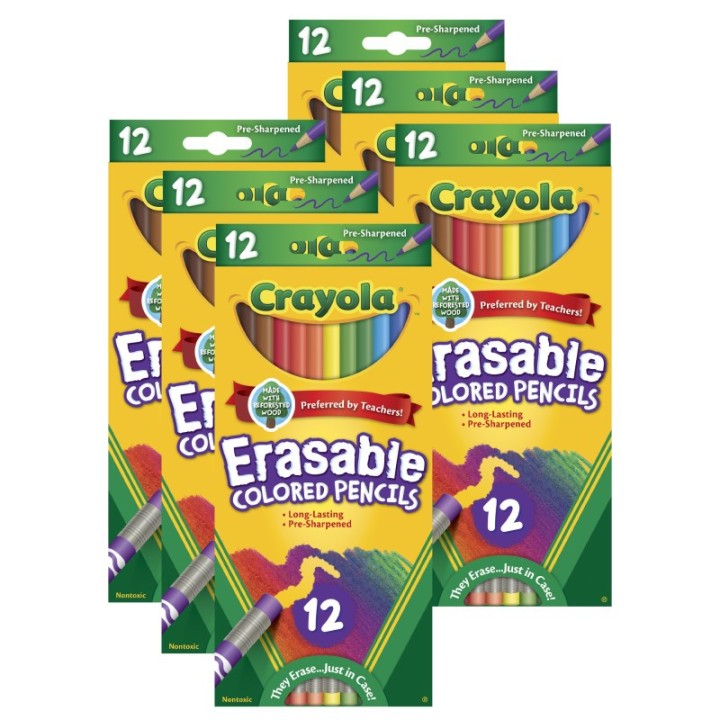 Crayola® Erasable Colored Pencils, 12 Per Box, 6 Boxes