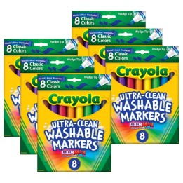 Crayola® Ultra-Clean Washable Markers, Wedge Tip, 8 Per Box, 6 Boxes