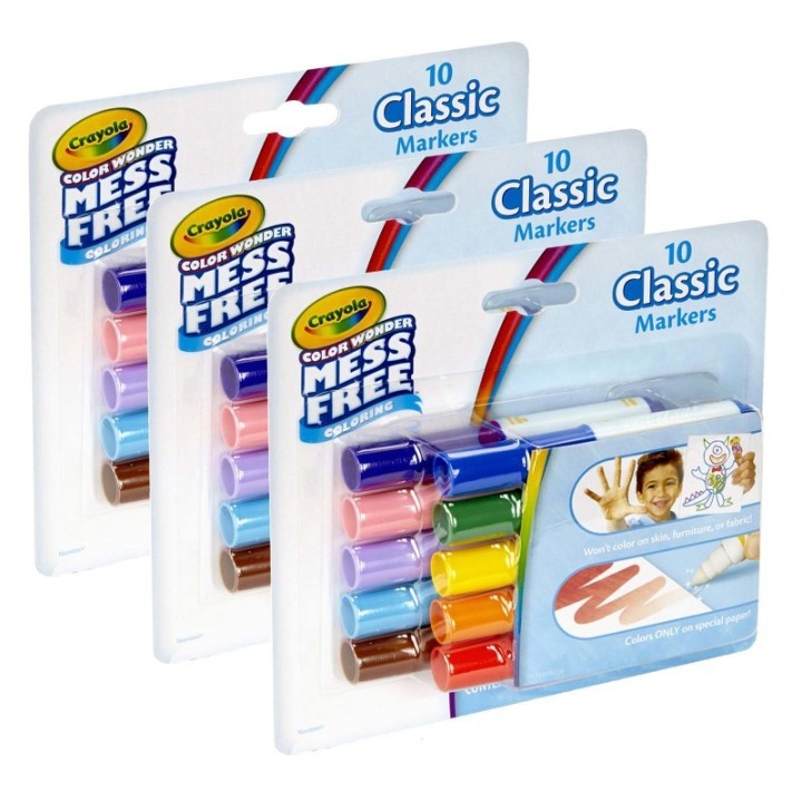 Crayola® Color Wonder Mess Free Mini Markers, Classic Colors, 10 Per Pack, 3 Packs