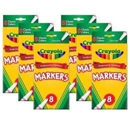 Crayola® Original Formula Markers, Fine Tip, Classic Colors, 8 Per Box, 6 Boxes