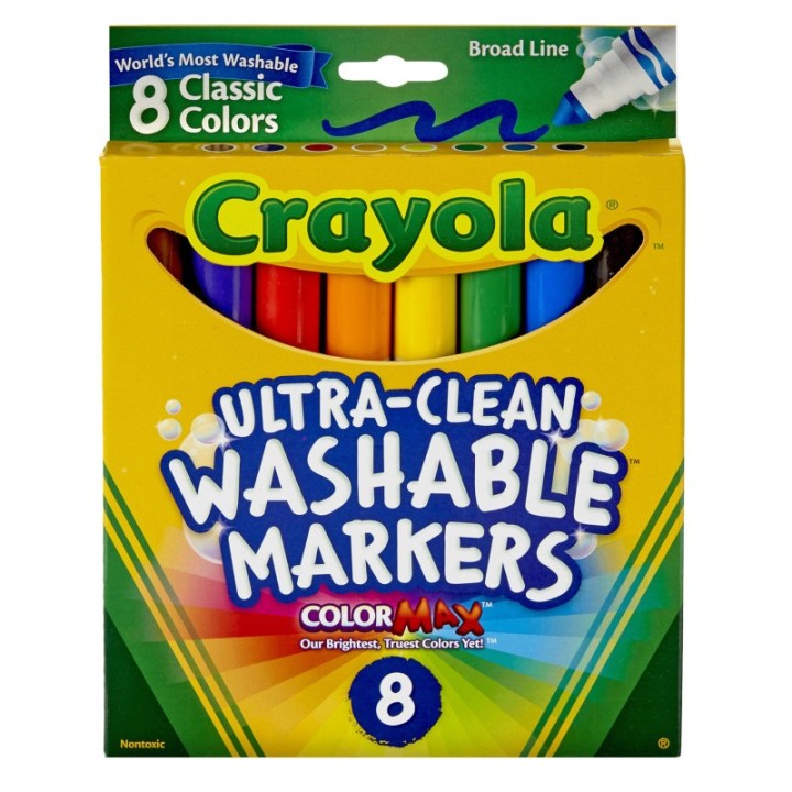 Crayola® Ultra-Clean Markers, Conical Tip, Classic Colors, 8 Count