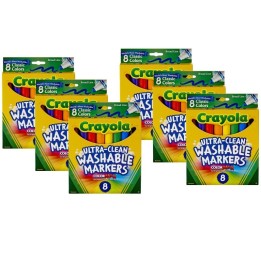 Crayola® Ultra-Clean Markers, Conical Tip, Classic Colors, 8 Per Box, 6 Boxes
