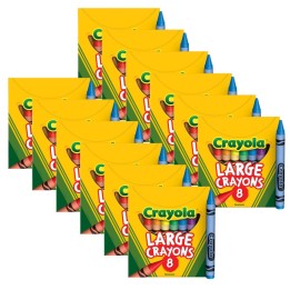 Crayola® Large Crayons, Tuck Box, 8 Colors Per Box, 12 Boxes