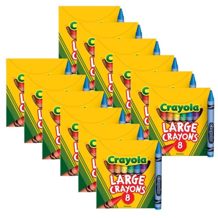 Crayola® Large Crayons, Tuck Box, 8 Colors Per Box, 12 Boxes
