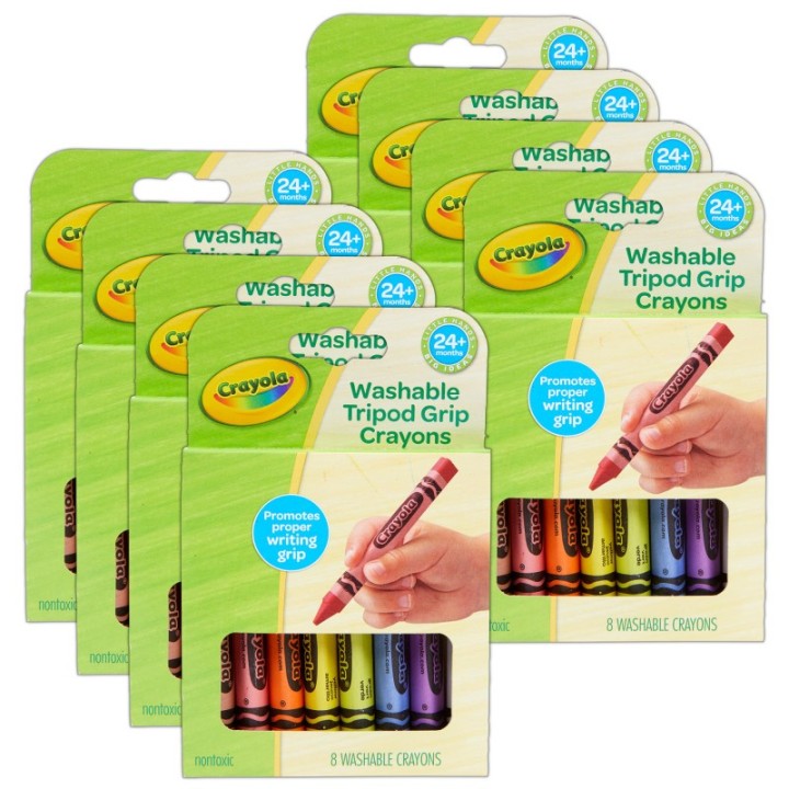 Crayola® Washable Tripod Grip Crayons, 8 Per Pack, 8 Packs