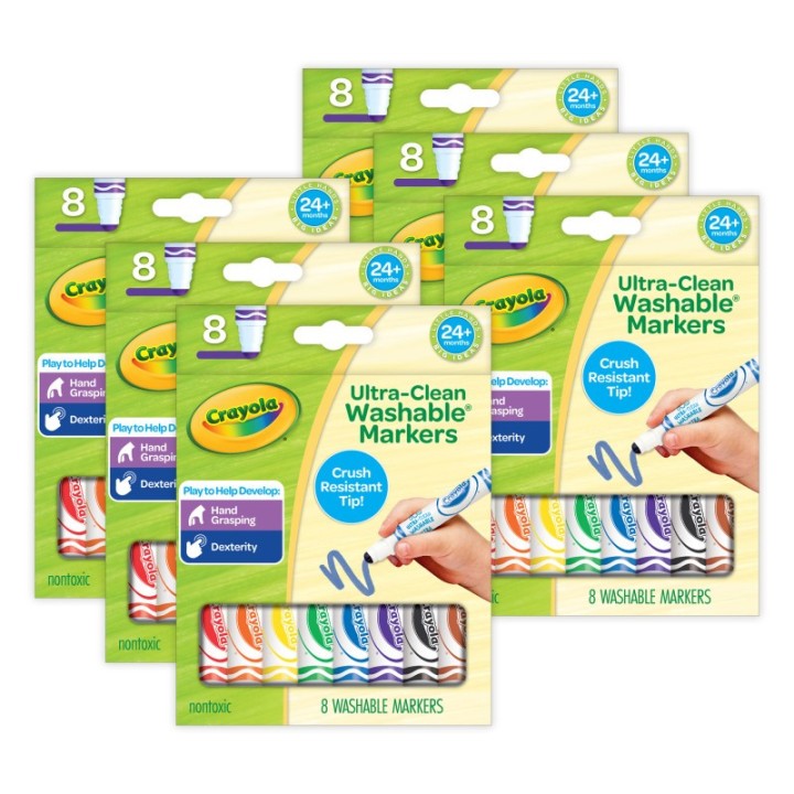 Crayola® Washable Tripod Grip Markers, 8 Per Pack, 6 Packs