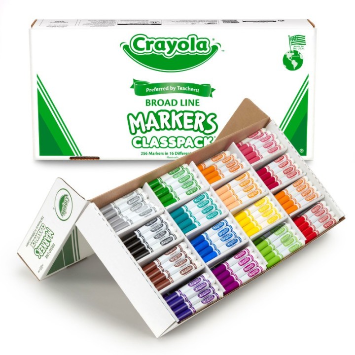 Crayola® Original Formula Marker Classpack®, Broad Line, 16 Colors, 256 Count