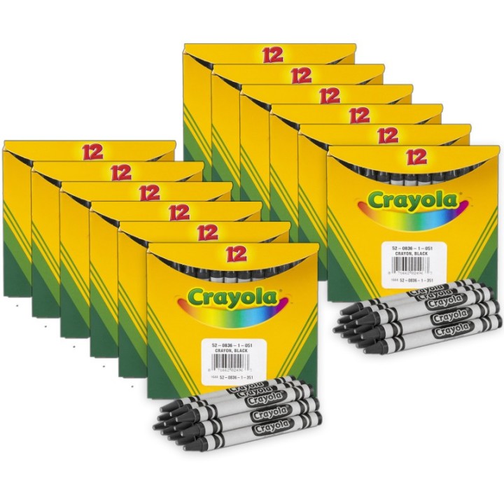 Crayola® Single Color Bulk Crayons, Regular Size, Black, 12 Per Pack, 12 Packs