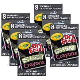 Crayola® Dry Erase Washable Crayons, Bright Colors, 8 Per Pack, 6 Packs