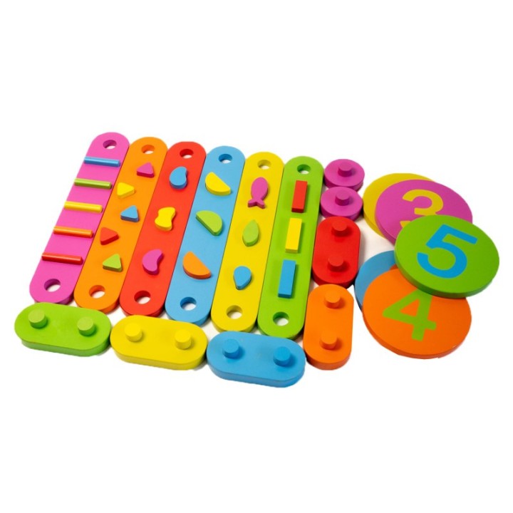 Bintiva Wood Obstacle Course Balance Path with Numbers, 17 Pieces