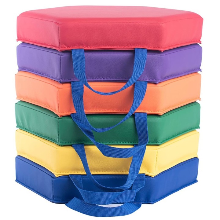 Bintiva Color Coded Vinyl Floor Cushions, Hexagon, Set of 6