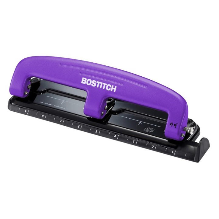 Bostitch EZ Squeeze™ 3-Hole Punch, 12 Sheets, Purple