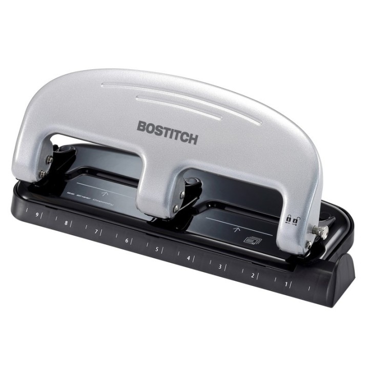 Bostitch EZ Squeeze™ 3-Hole Punch, 20 Sheets, Silver/Black