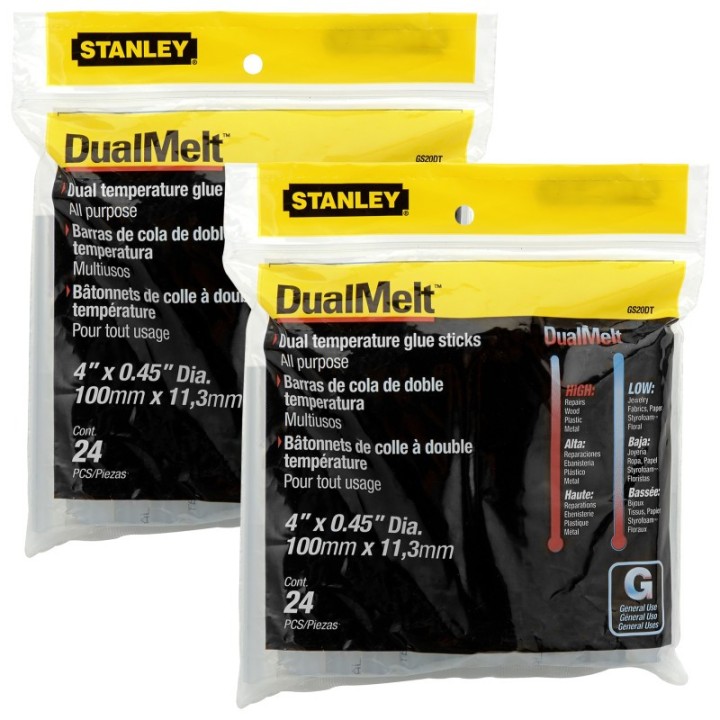 Stanley® Dual Temperature Glue Sticks, 7/16 in x 4 in, 24 Per Pack, 2 Packs