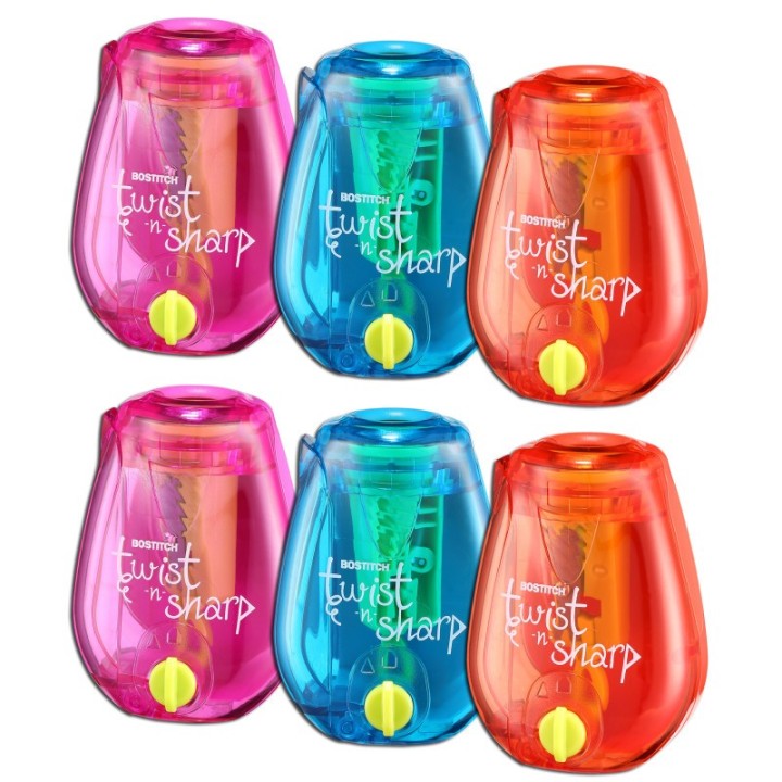 Bostitch Twist-n-Sharp™ Kids Pencil Sharpener, Assorted Colors, Pack of 6